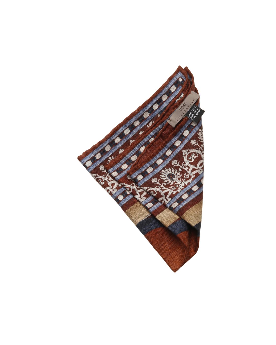 Rust Red Silk Pocket Square EASY with Ornament Pattern