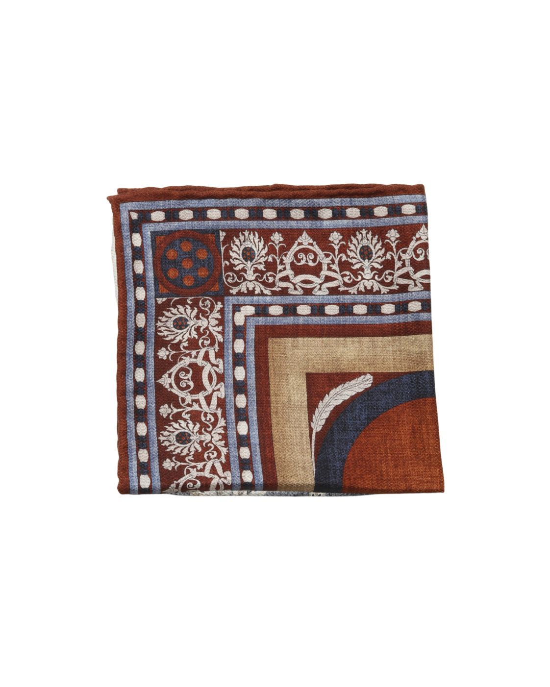 Rust Red Silk Pocket Square EASY with Ornament Pattern