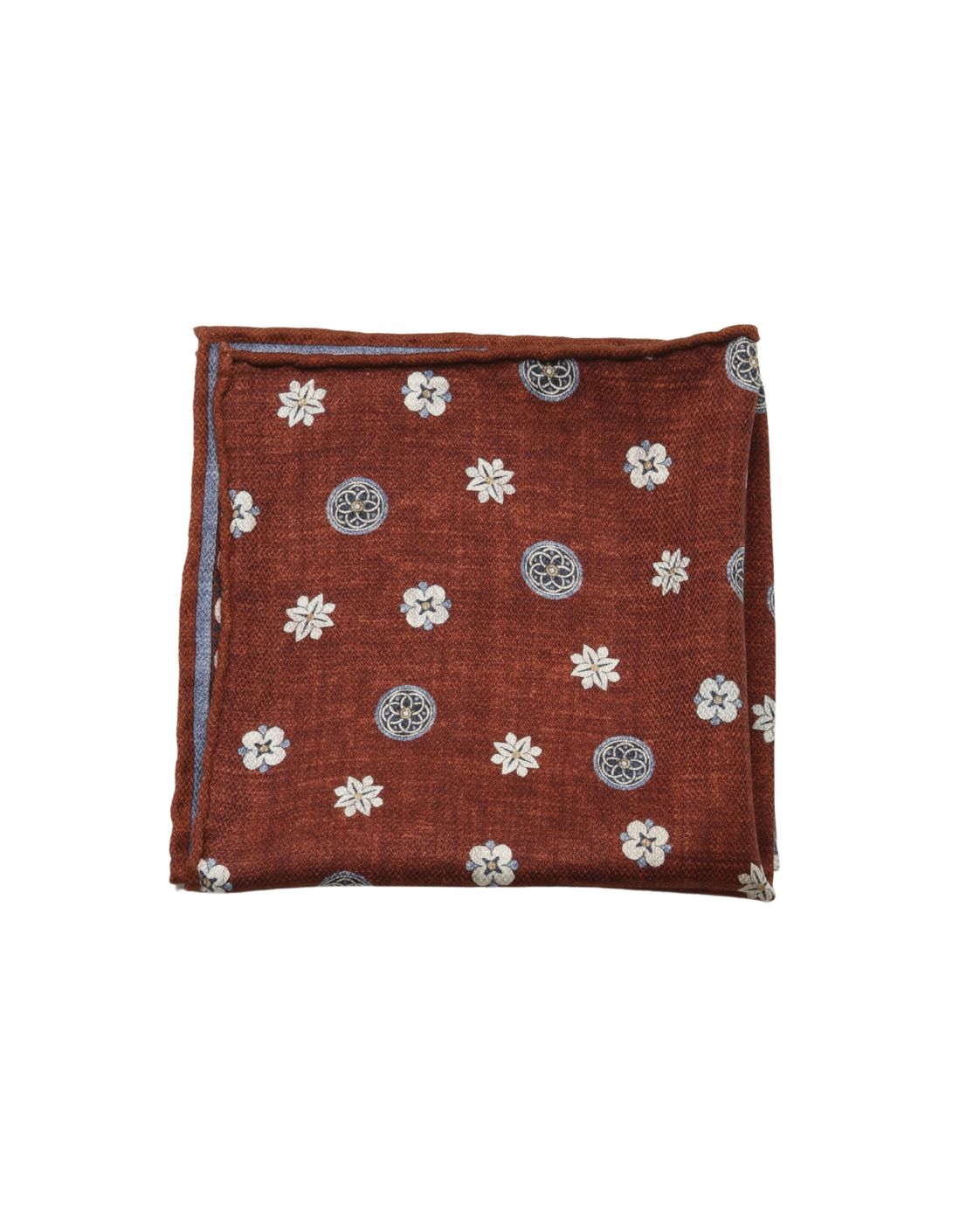 Rust Red Silk Pocket Square EASY with Ornament Pattern