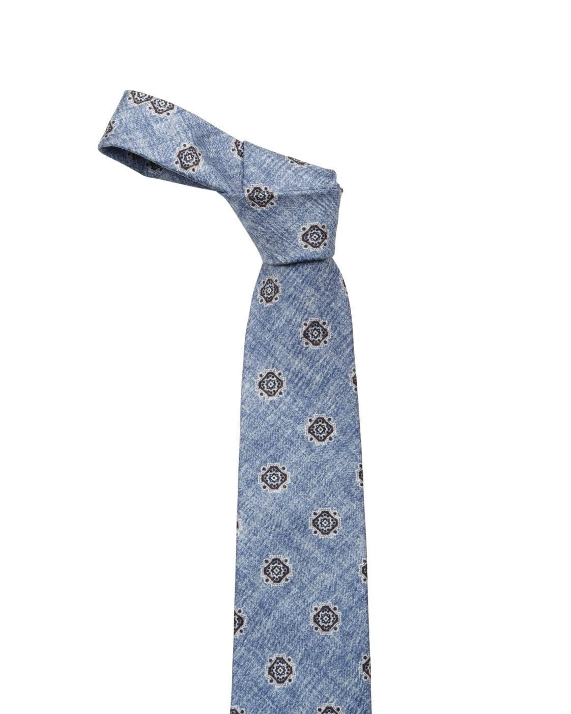 Light blue silk tie MARTIN with medallion pattern