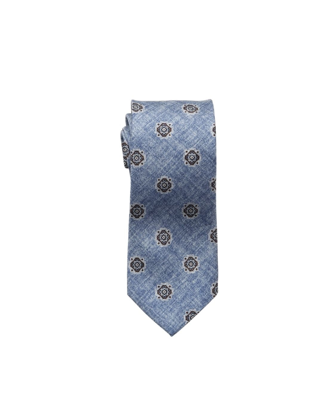 Light blue silk tie MARTIN with medallion pattern
