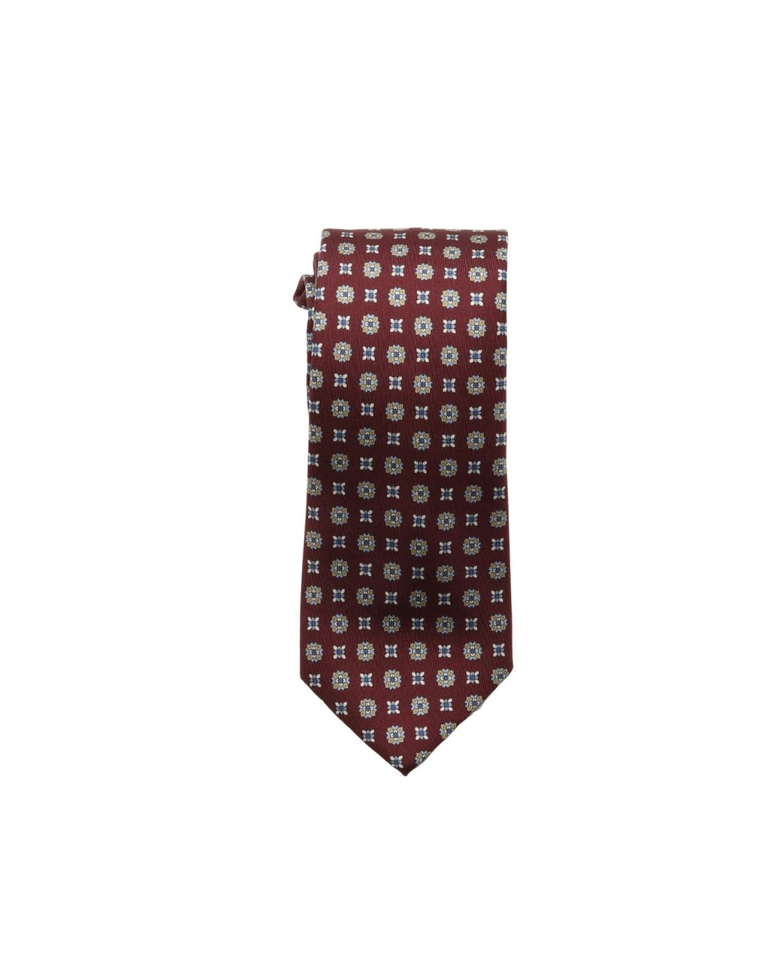 Bordeaux red silk tie MARTIN with ornamental pattern