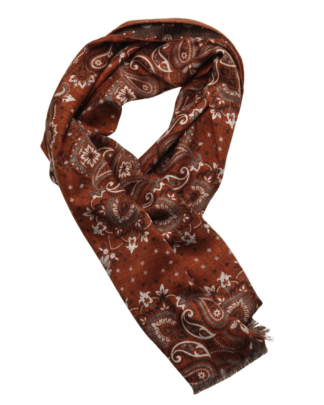 Rust-red silk scarf SALINA with paisley pattern