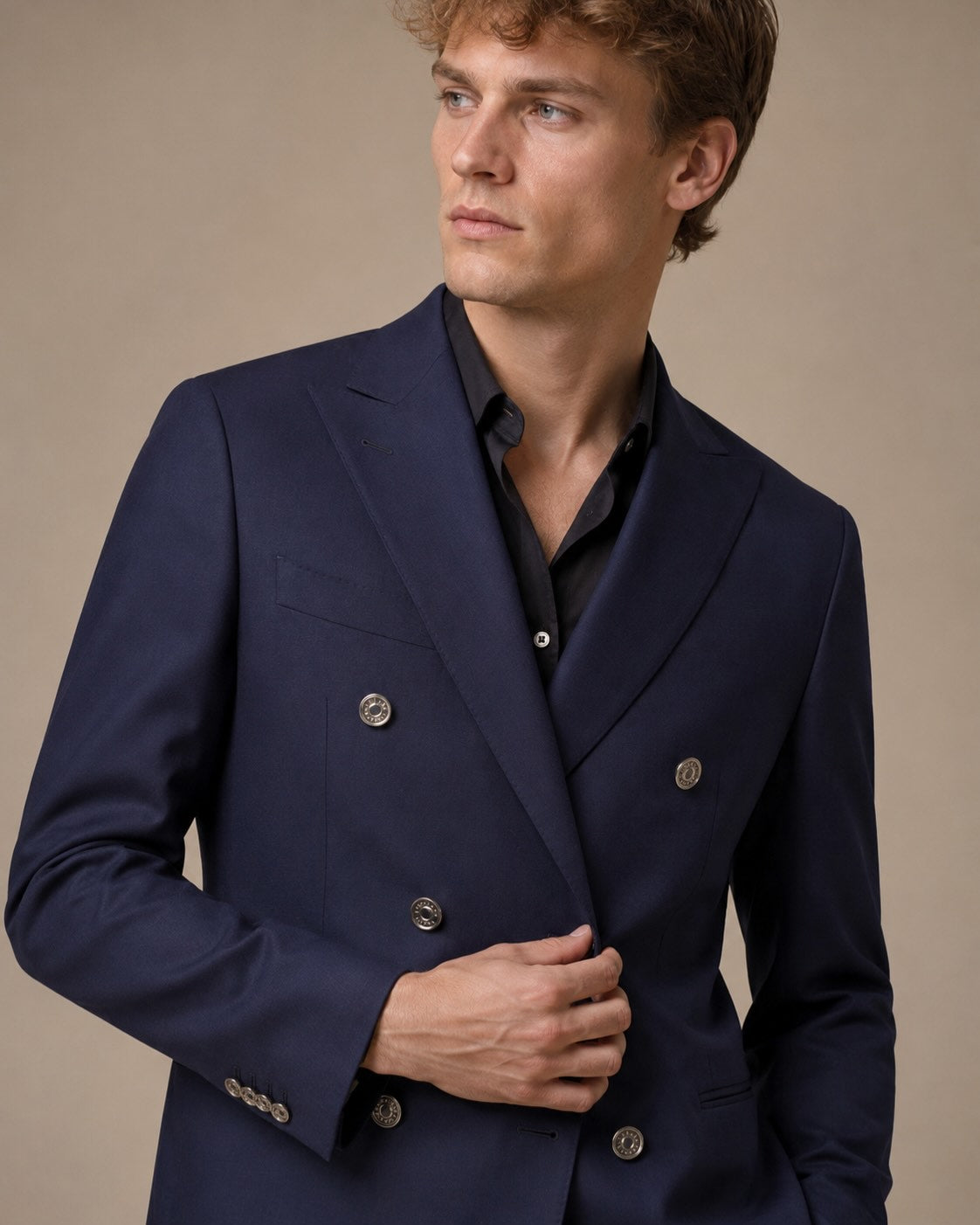 Doppelreihiges Sakko Schurwolle Stretch Slim Fit
