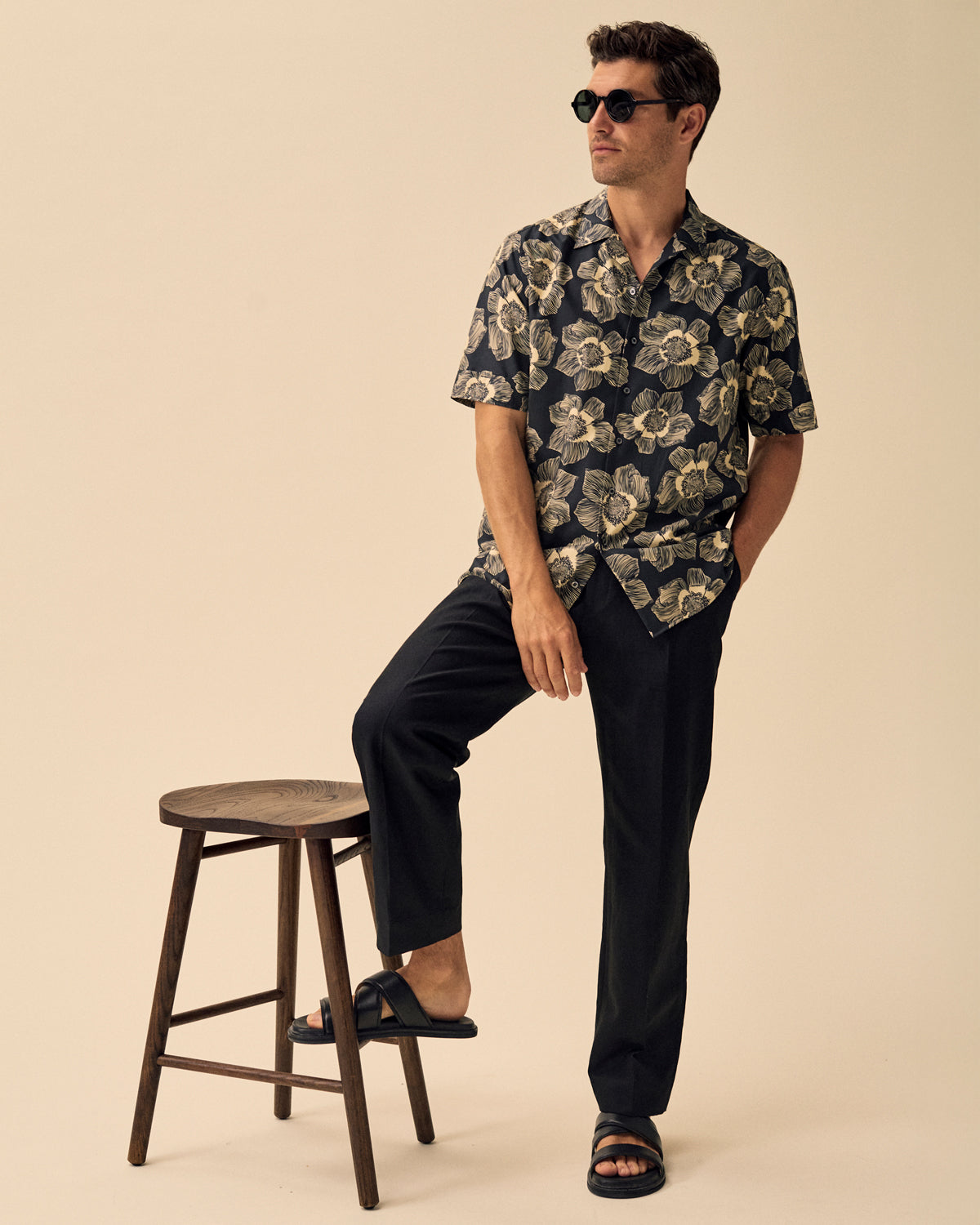 Kurzarmhemd Floralprint Baumwolle Lyocell Resortkragen