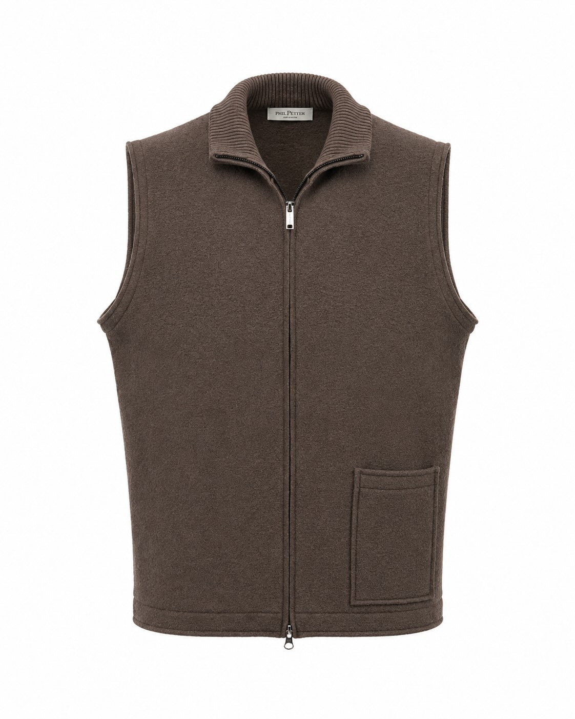 Gilet aus Merinowolle in Braun mit Stehkragen