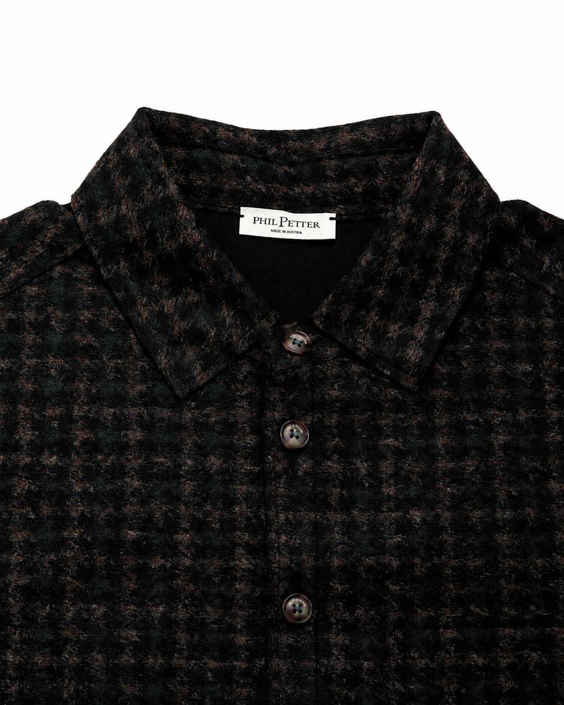 Overshirt aus Wolle und Baumwolle mit Hahnentritt