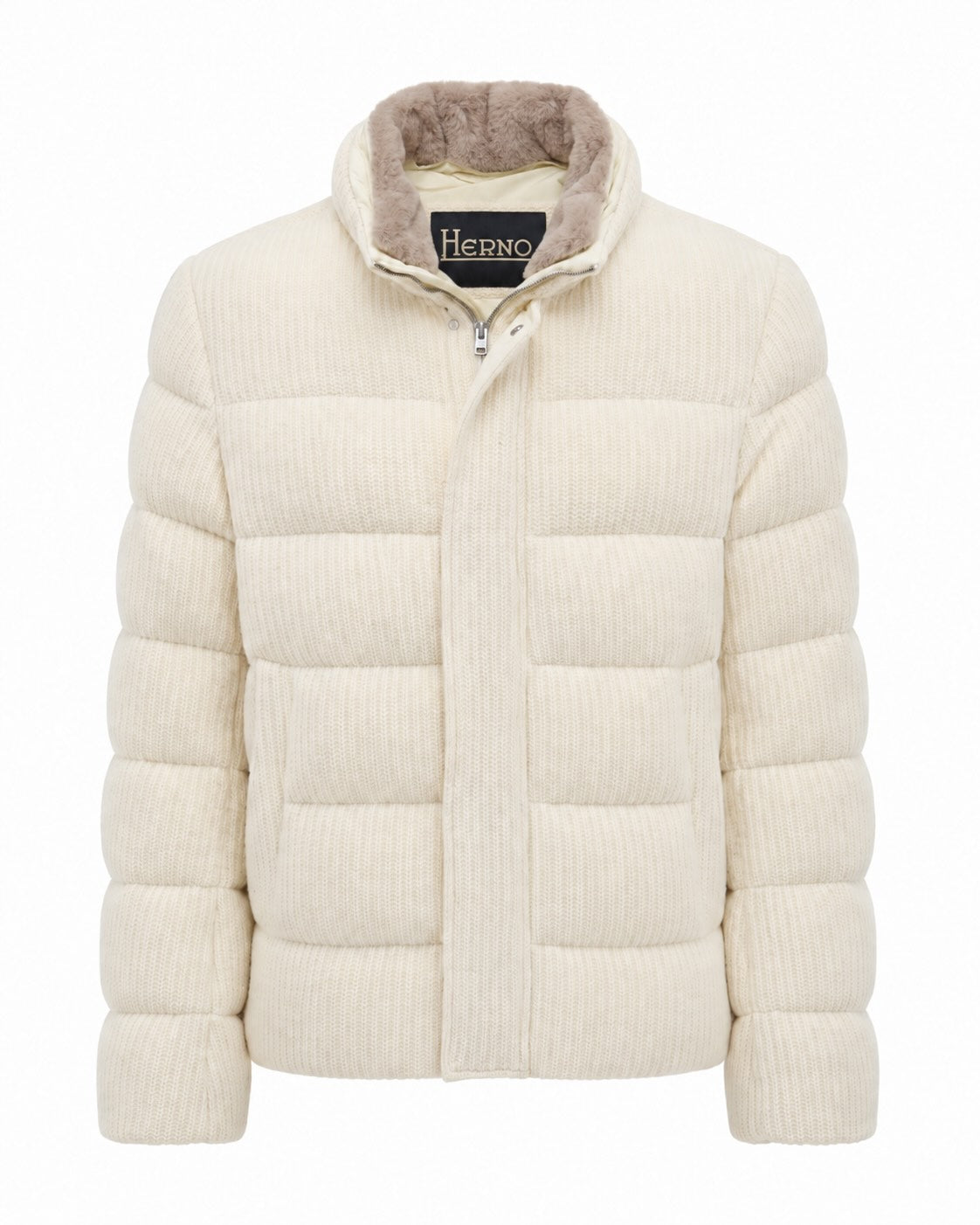 Cream wool jacket with stand-up collar