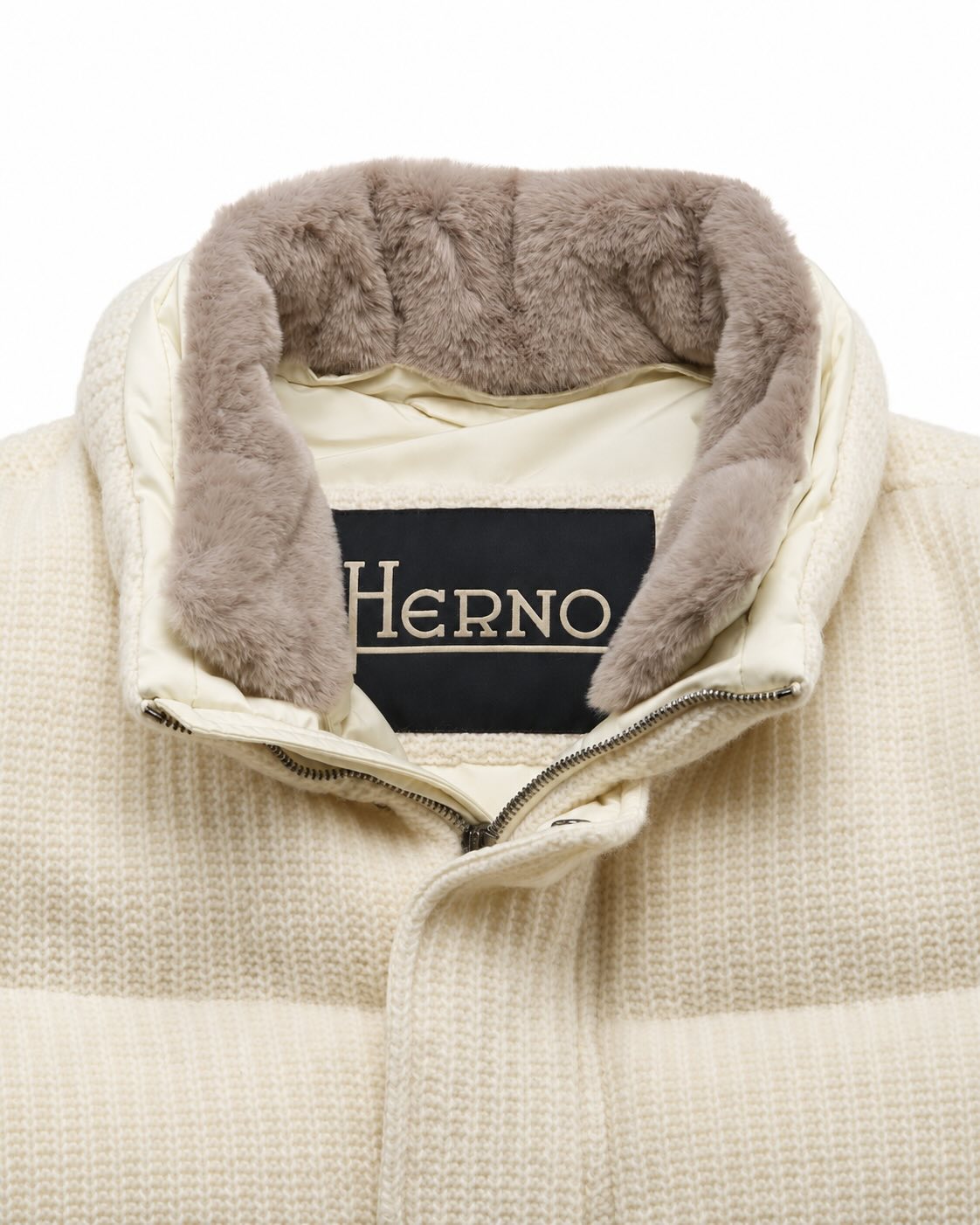 Cream wool jacket with stand-up collar
