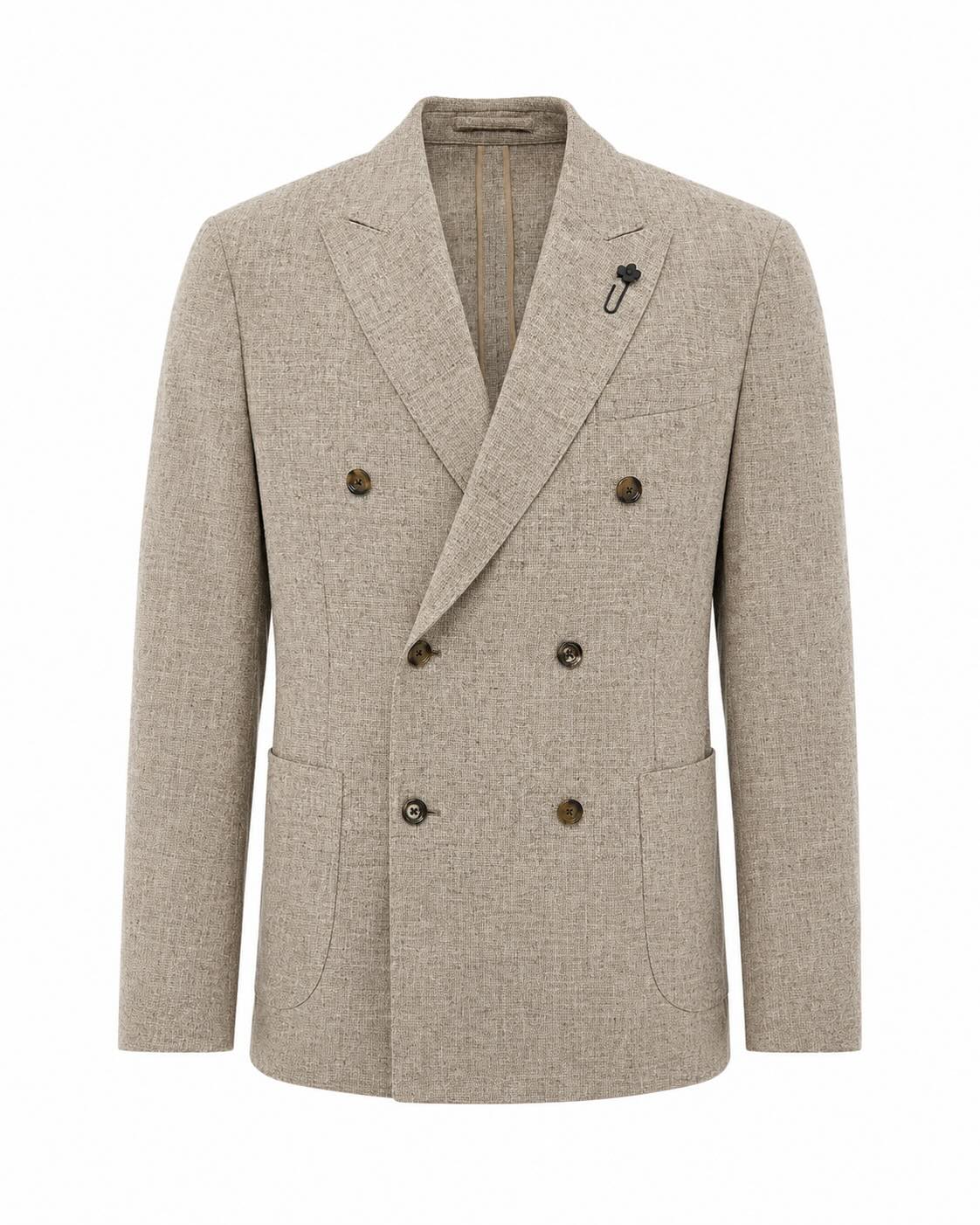 Zweireihiges Sakko Beige aus Schurwolle