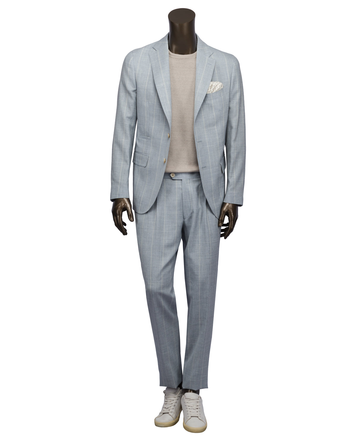 Woll-Seide-Leinen Anzug mit Streifenstruktur