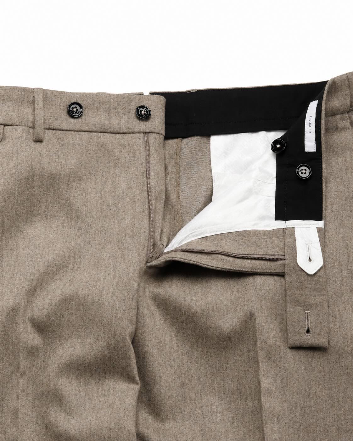 Slim Fit Wool Trousers with Cashmere in Beige