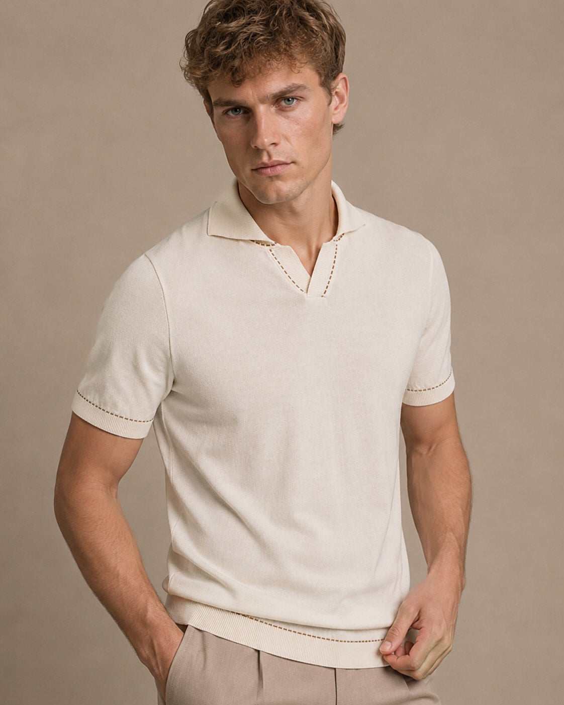 Strickpolo ohne Knopf aus Baumwolle in Relaxed Fit