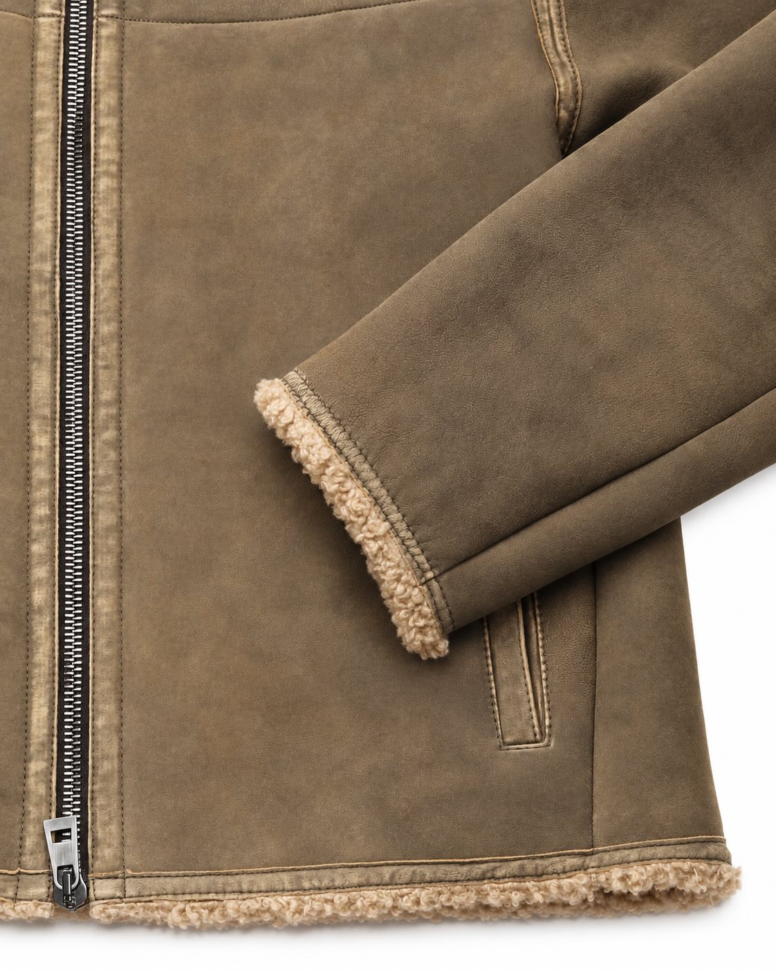 Regular fit leather jacket with faux fur lining
