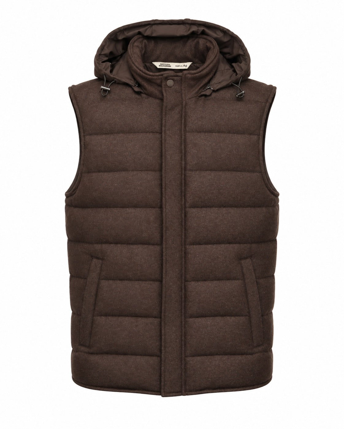 Quilted cashmere gilet with down filling in dark brown