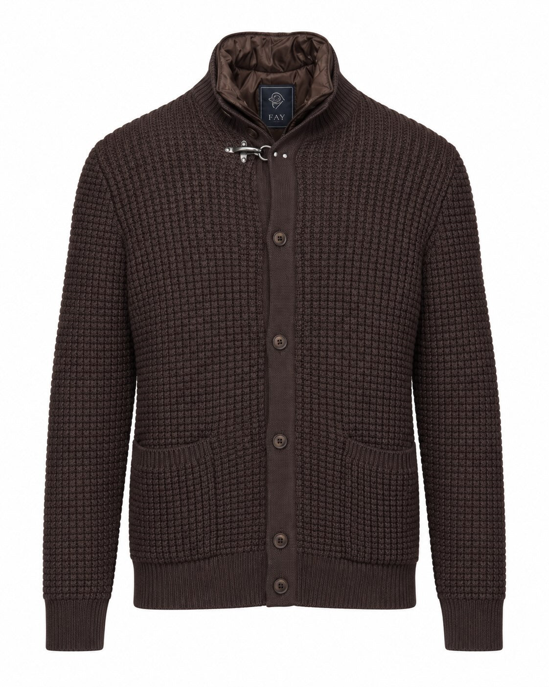 Virgin wool cardigan with quilted gilet in brown