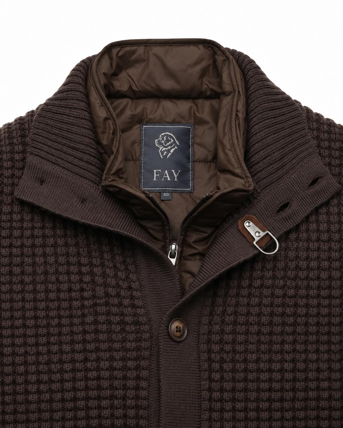 Virgin wool cardigan with quilted gilet in brown