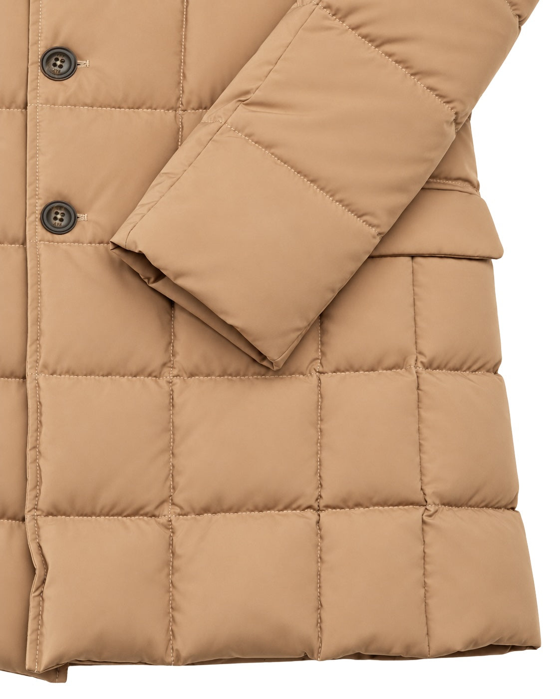 Long down-filled jacket in camel, regular fit