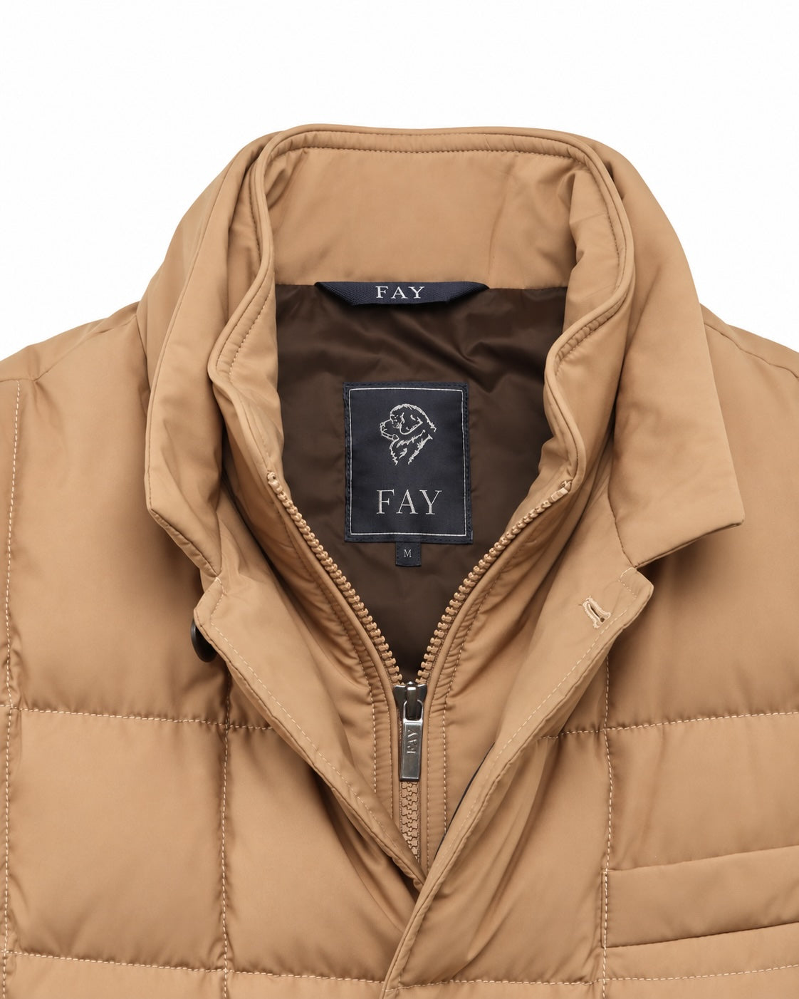 Long down-filled jacket in camel, regular fit