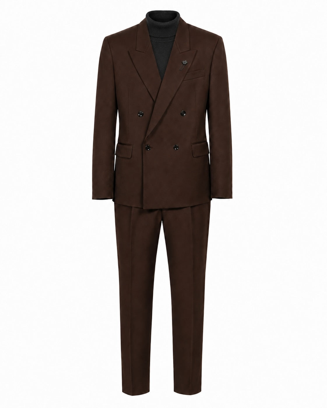 Brown double-breasted virgin wool suit