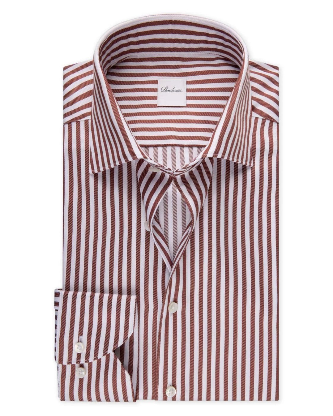 Dark Orange Striped Twofold Cotton Twill Shirt