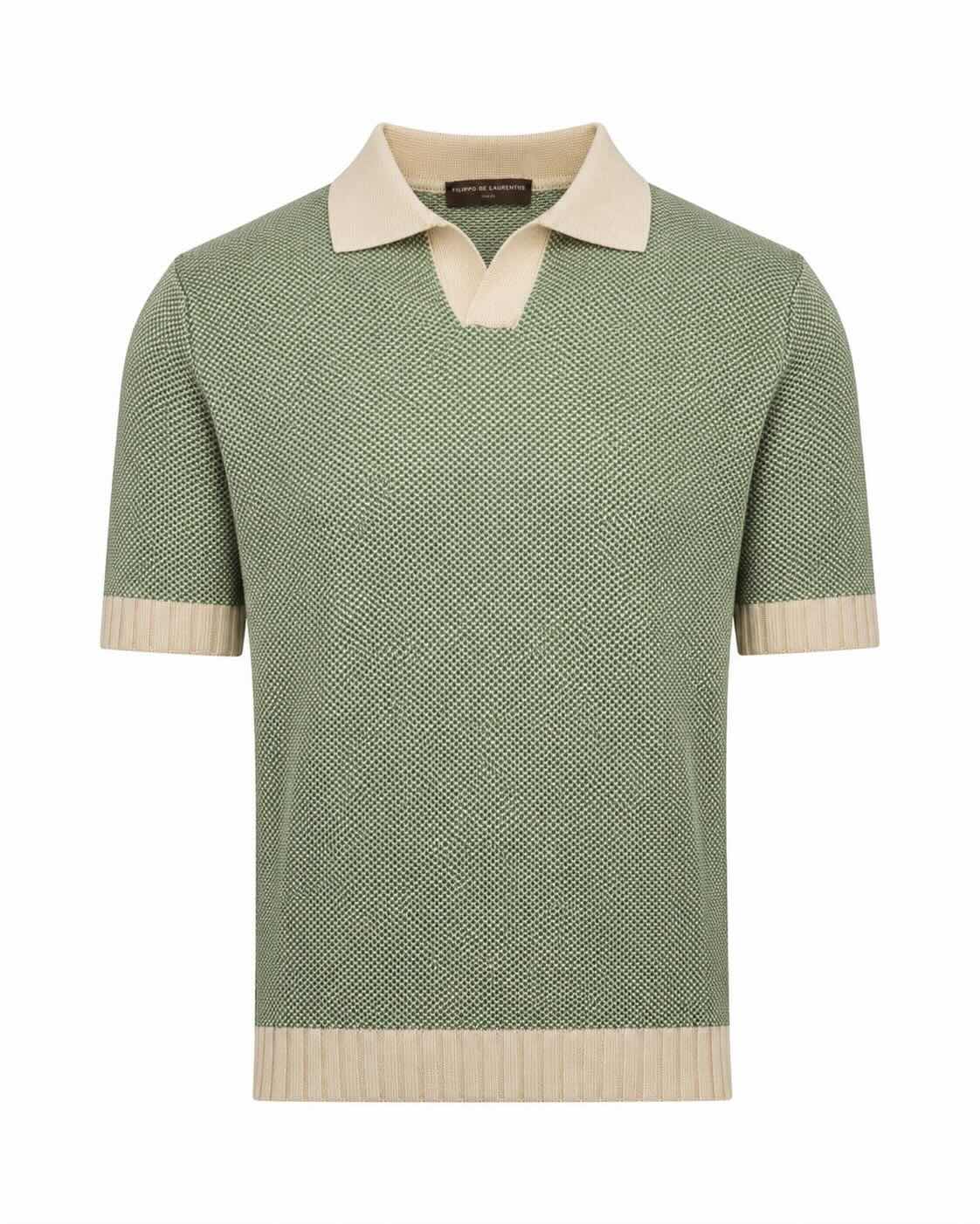 Cotton crepe polo shirt, slim fit, with Cuban collar