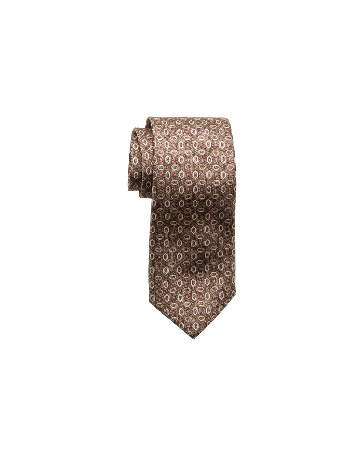 Finely patterned brown silk tie