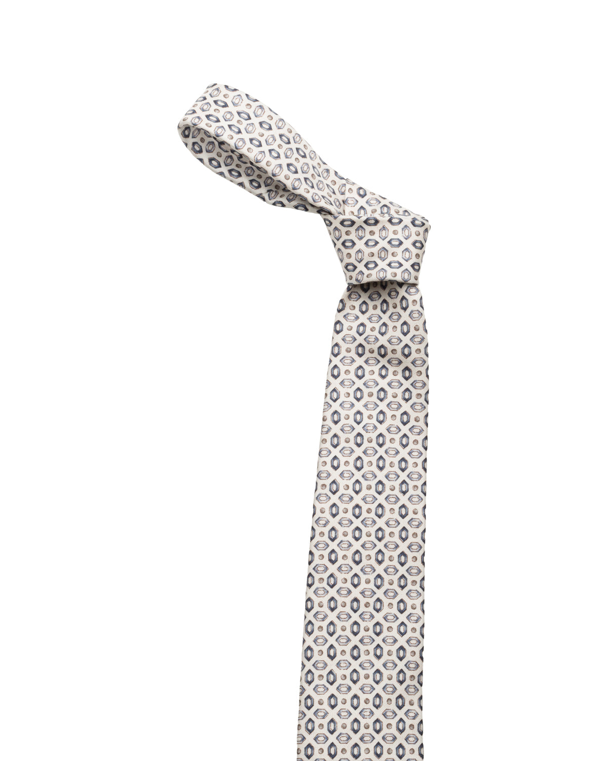 Finely patterned white silk tie