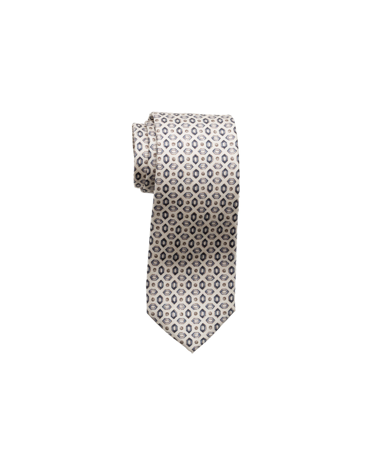Finely patterned white silk tie