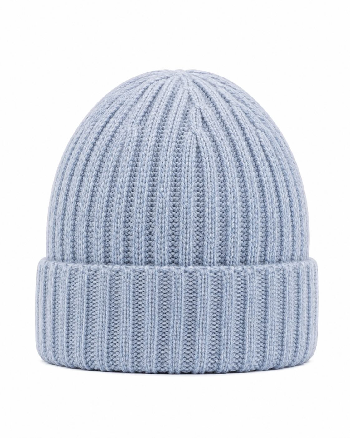 Hellblaue Rippstrickmütze aus Kaschmir