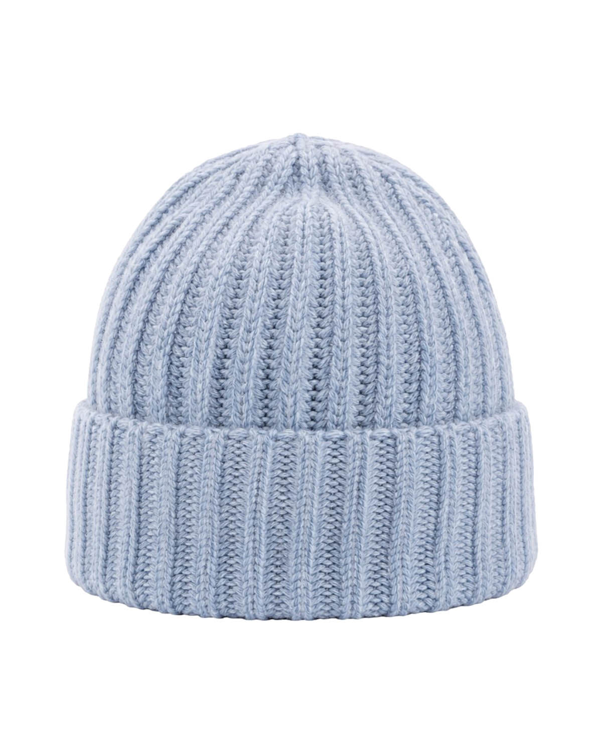 Hellblaue Rippstrickmütze aus Kaschmir