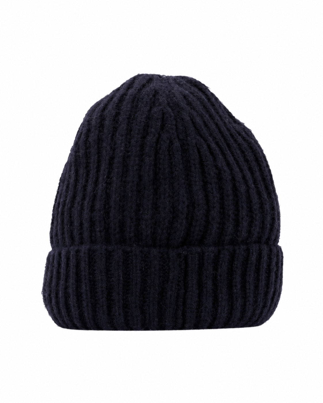 Dunkelblaue Rippstrickmütze aus Kaschmir