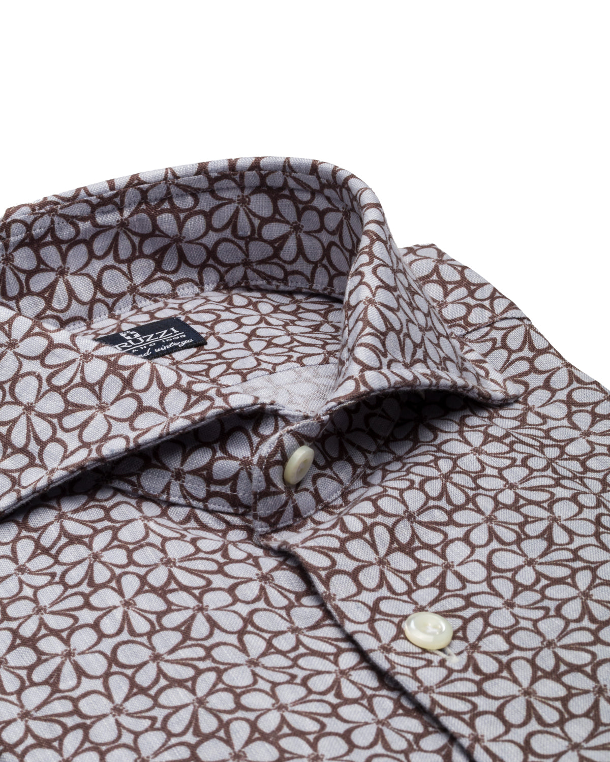 Linen shirt with floral print, slim fit