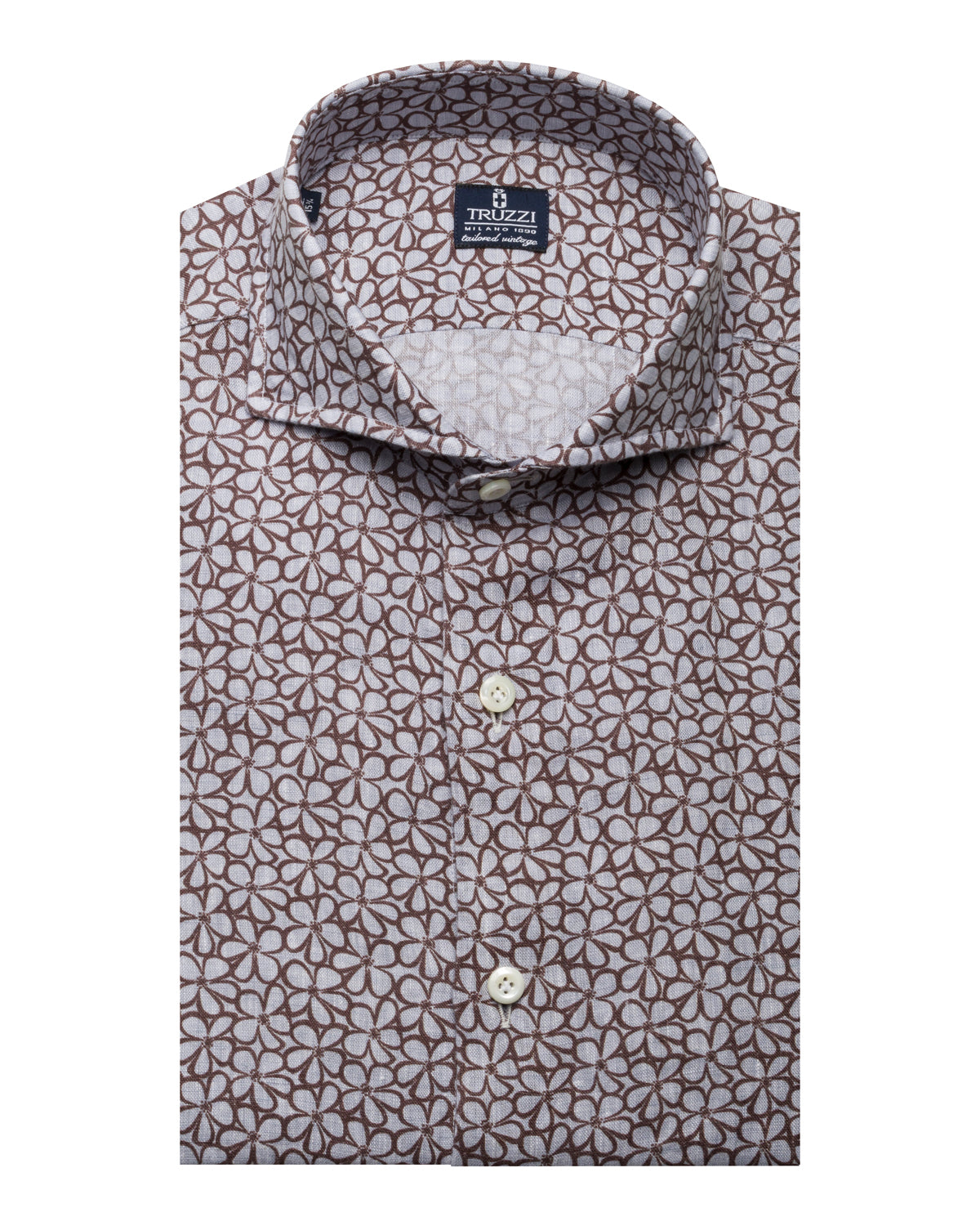 Linen shirt with floral print, slim fit
