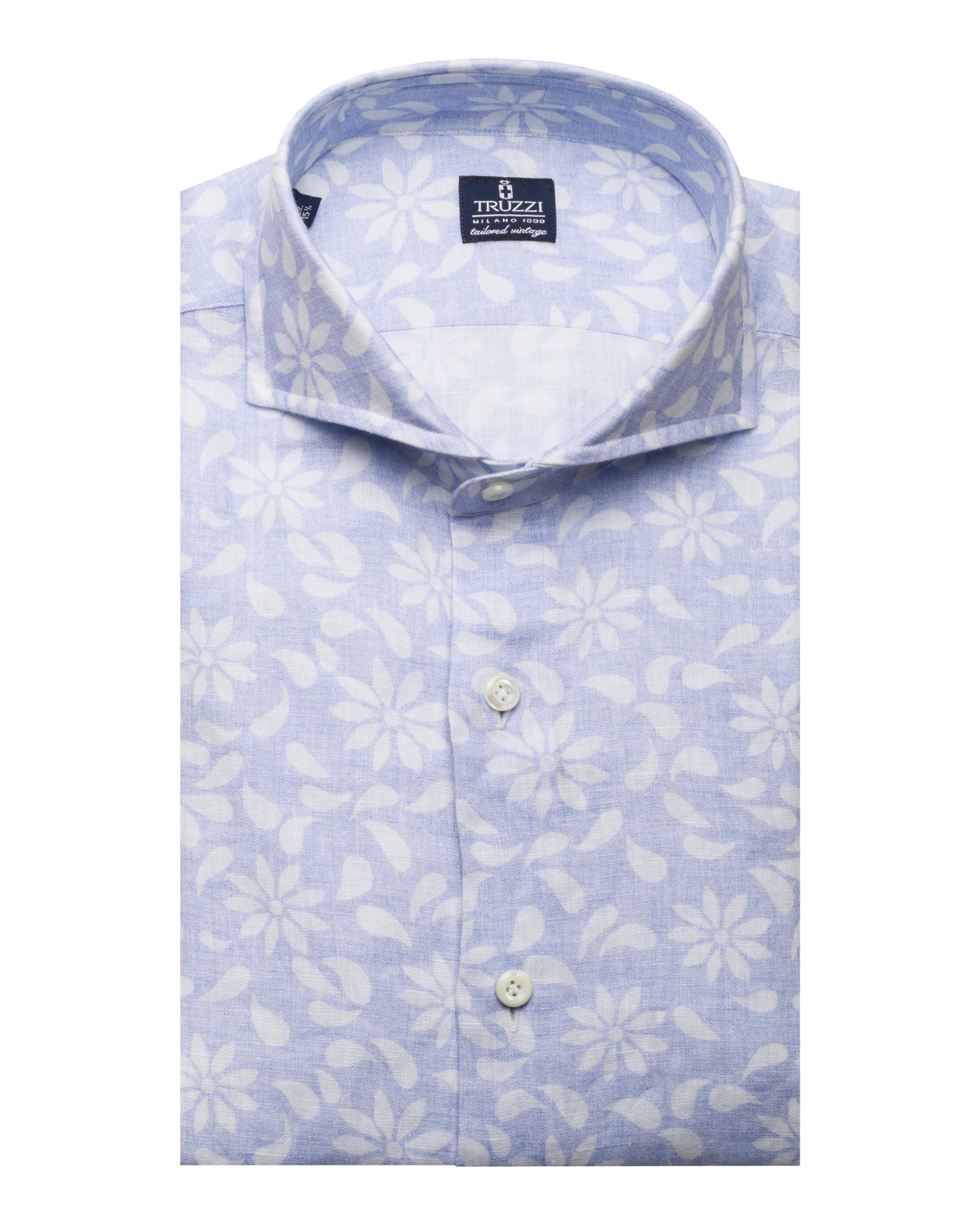Linen shirt with floral print, slim fit