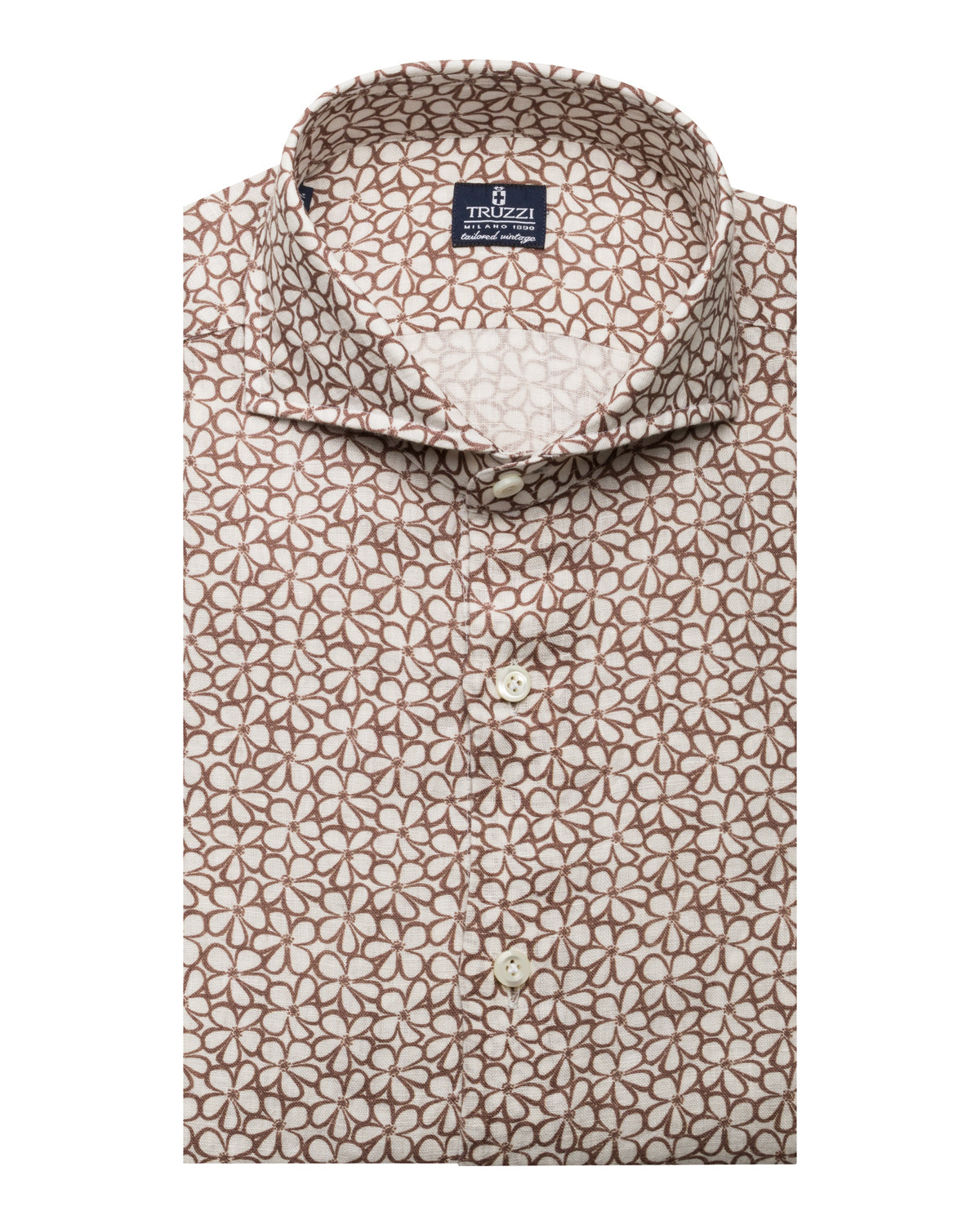 Linen shirt with floral print, slim fit