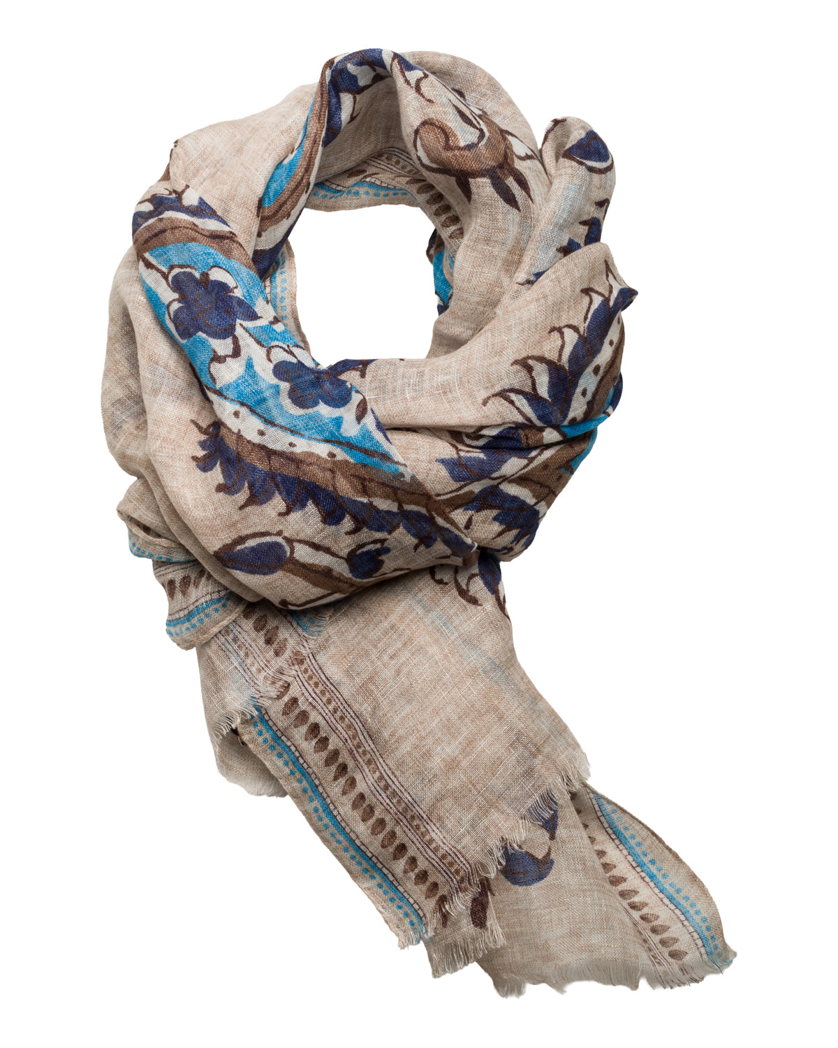 Lightweight linen scarf with beige print