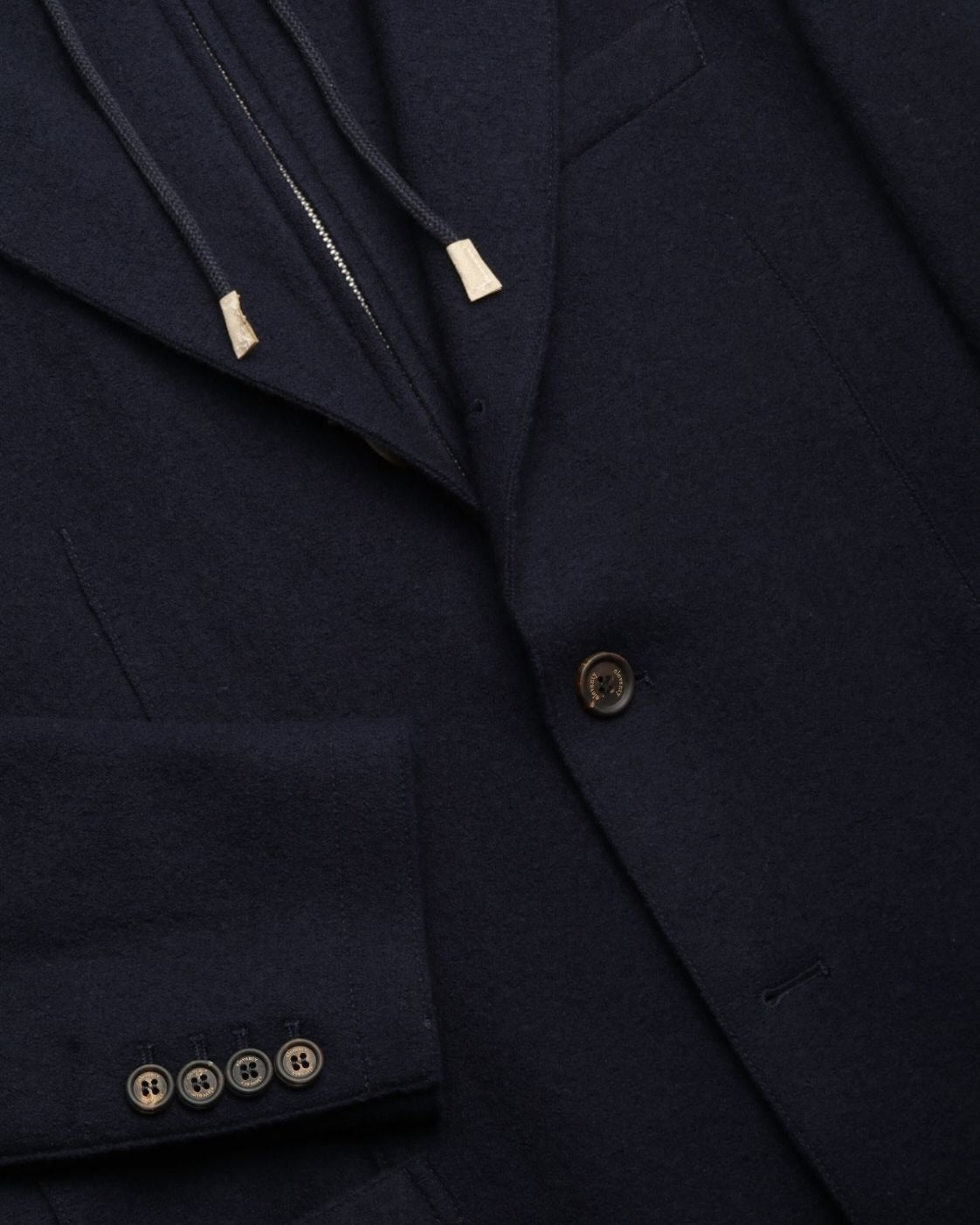 Dark blue wool blazer with hood insert