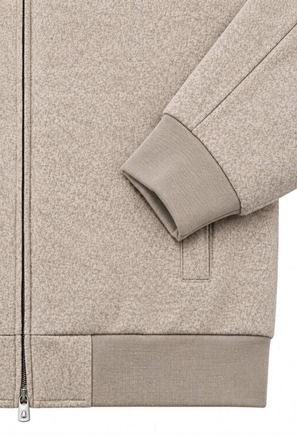 Hooded jacket in cotton and wool in beige