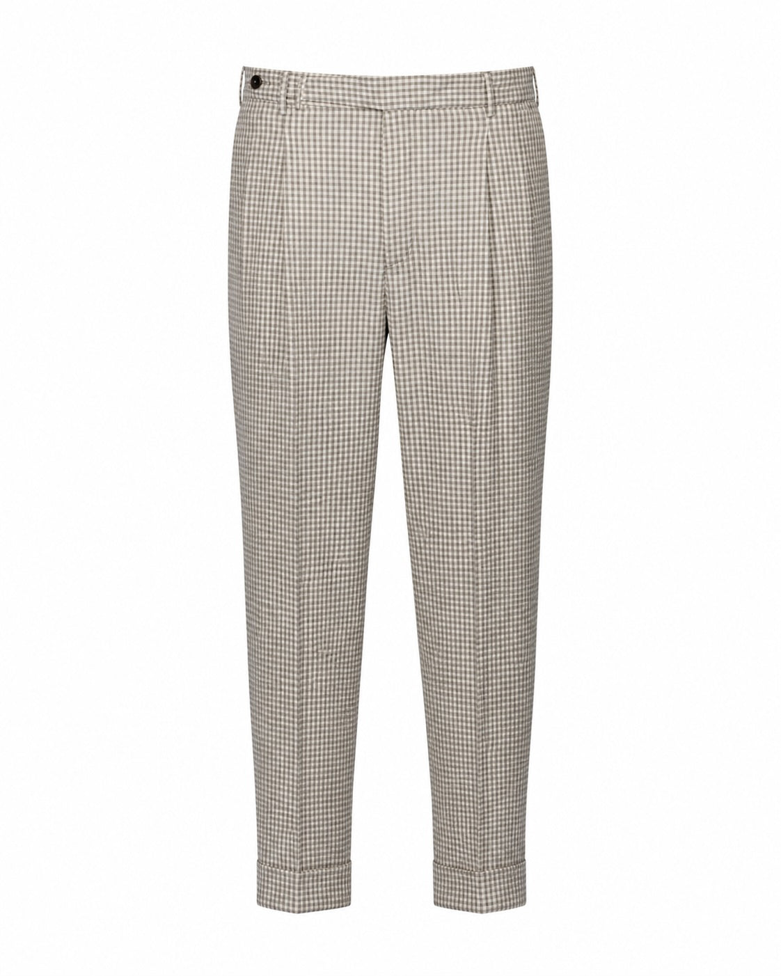 Seersucker Gingham Relaxed Slim Fit Cropped Trousers