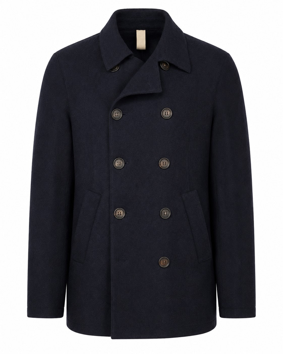 Dark blue double-breasted wool coat