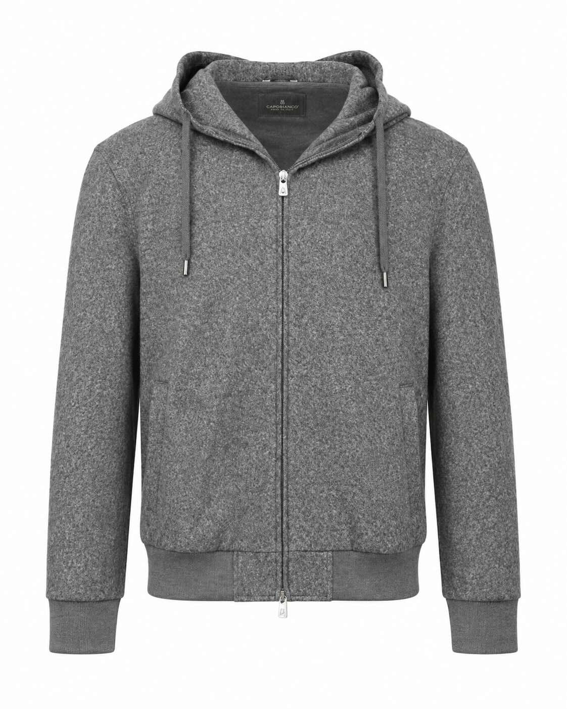 Hooded jacket made of cotton and wool in gray