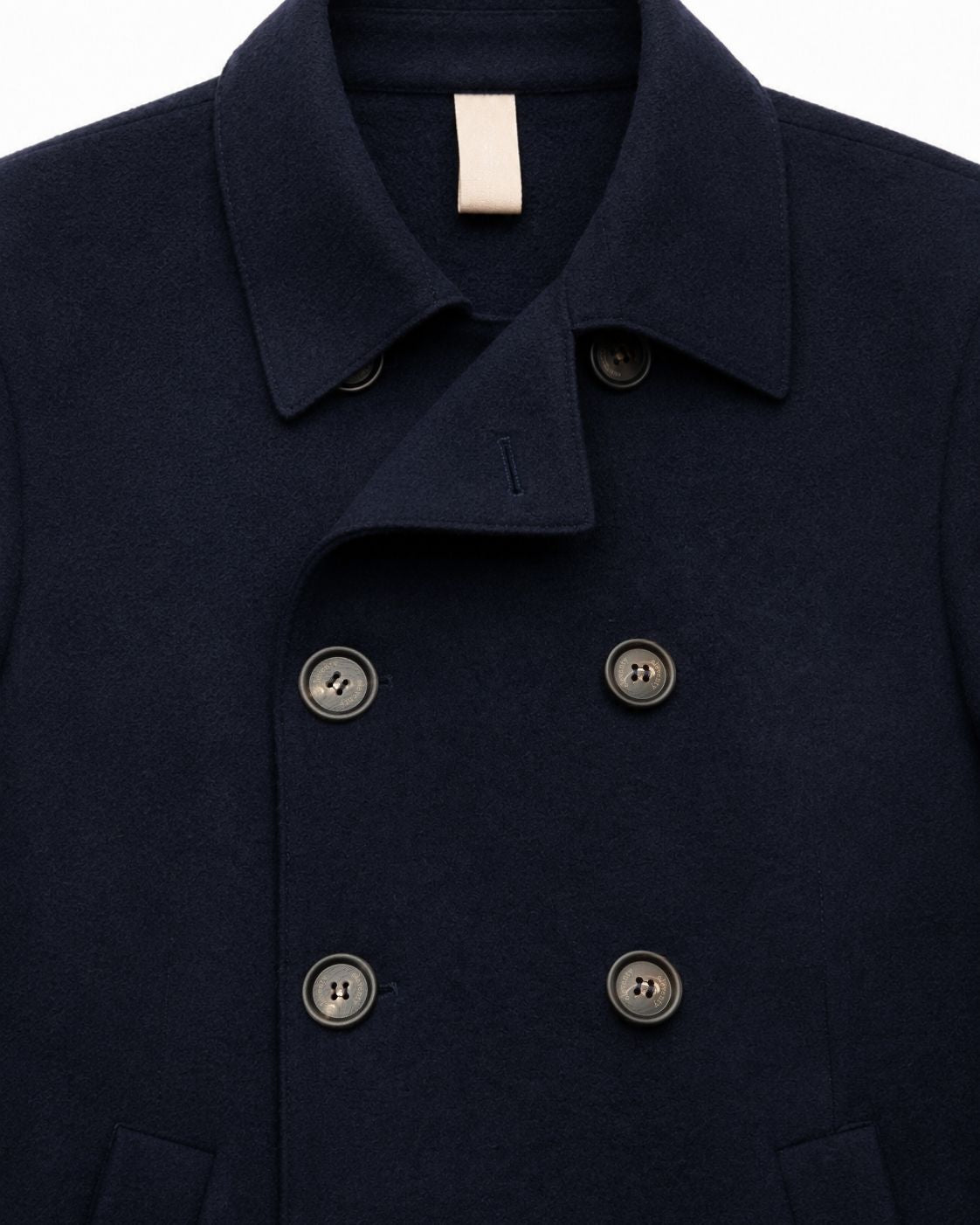 Dark blue double-breasted wool coat