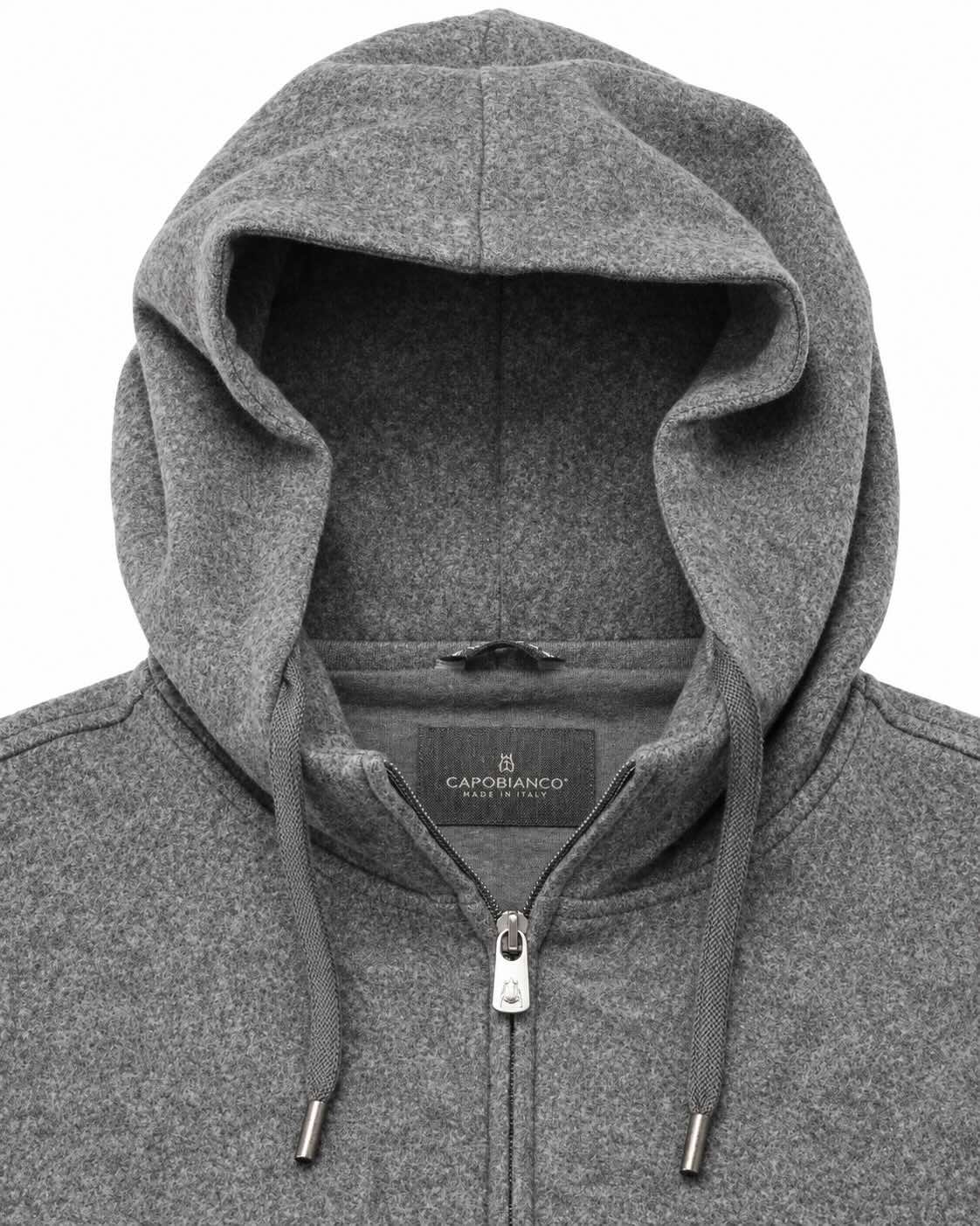 Hooded jacket made of cotton and wool in gray
