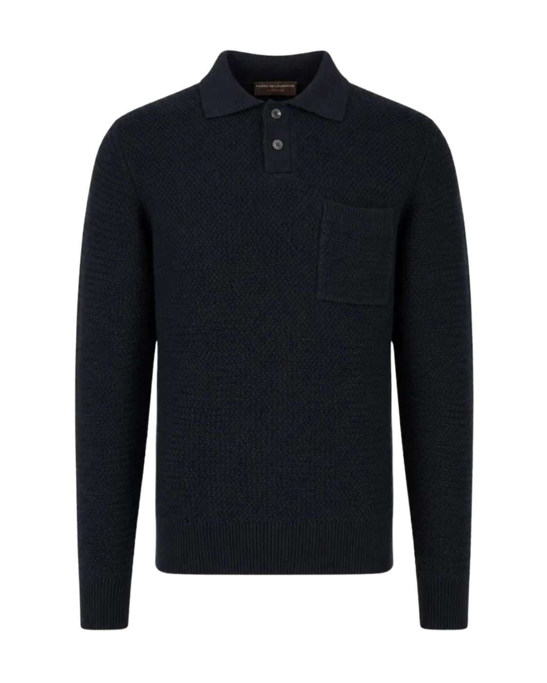 Dark blue knitted polo in merino wool and cashmere