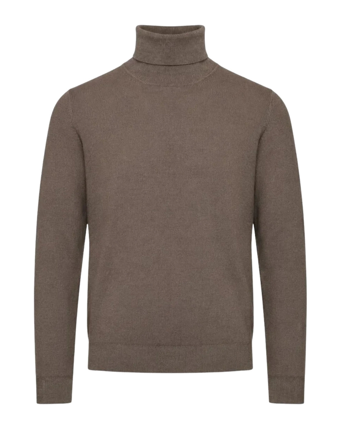 Taupe extra-fine merino wool turtleneck sweater