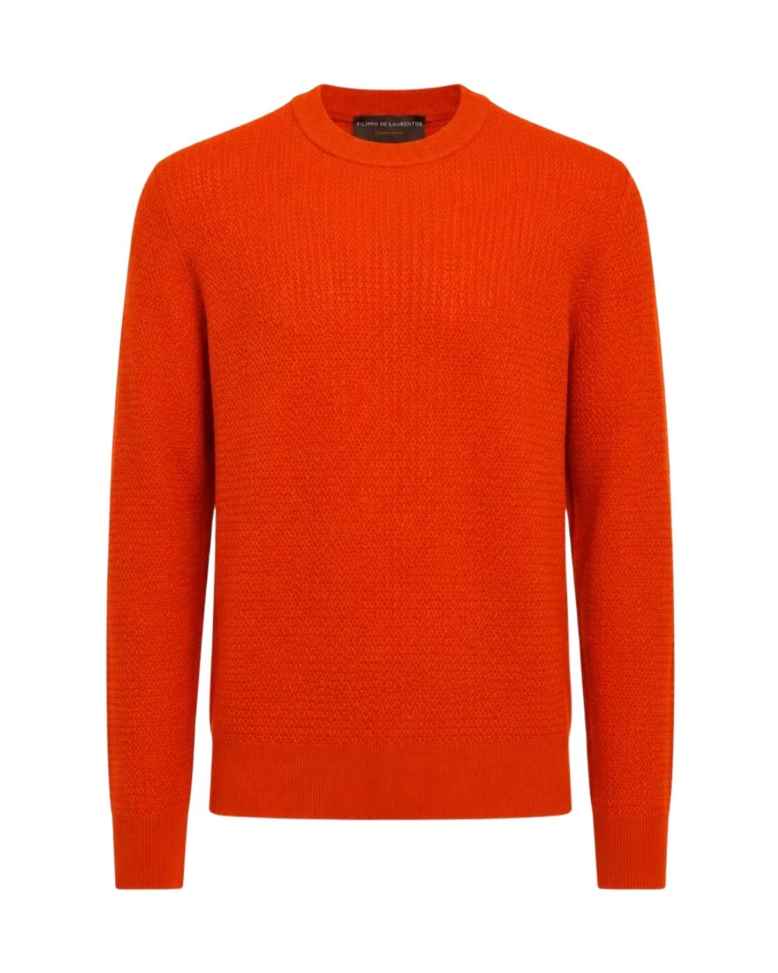Orange Merino Wool and Cashmere Round-Neck Sweater
