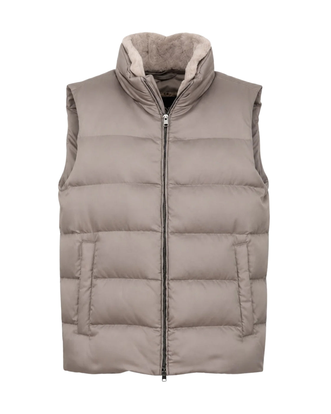 Stepp-Gilet mit Fellkragen in Beige