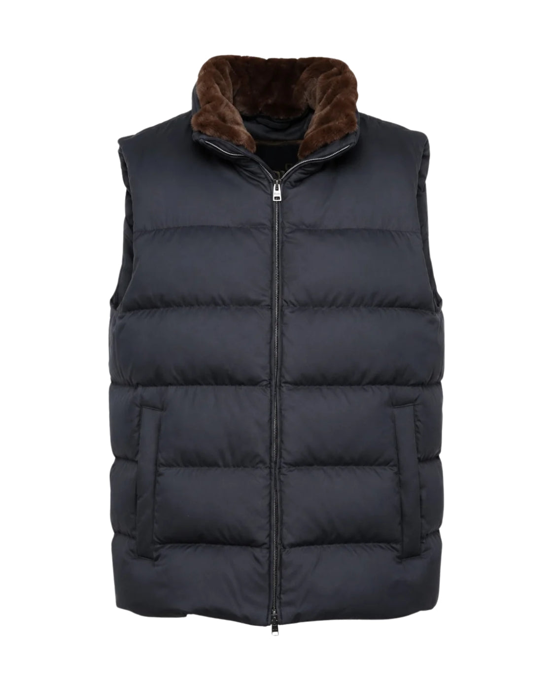 Quilted Gilet in Dark Blue with contrasting collar