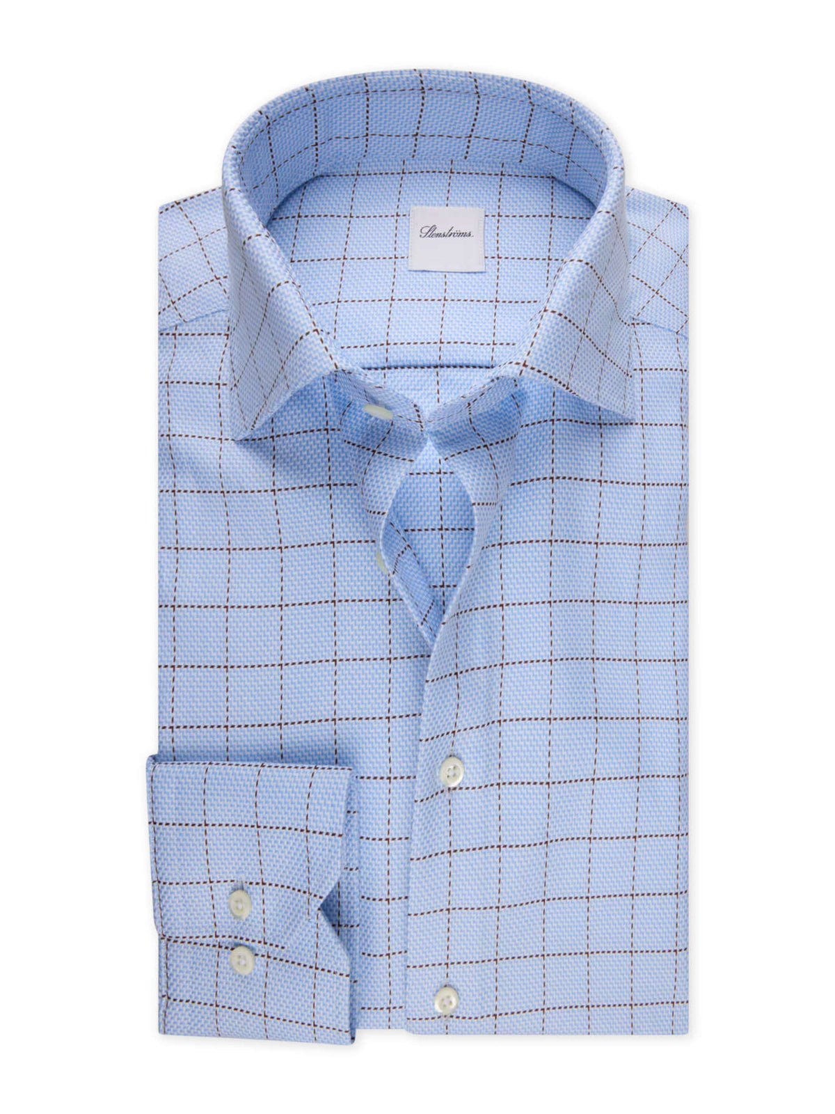 Light-blue checked twofold cotton twill shirt